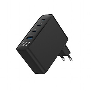 Ładowarka uniwersalna 100W GaN 1xUSB-A 3xUSB-C szybkie ładowanie LCD czarna 