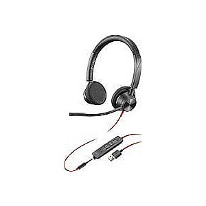 „Poly POLY Blackwire 3320“ ausinės su laidiniu lankeliu biurui/skambučių centrui, USB A tipo, juodos