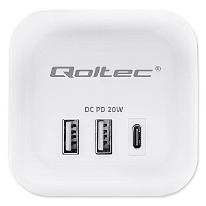 Удлинитель 6-в-1 с выключателем с подсветкой | 3x кондиционера | 2xUSB | 1x USB-C PD 20 Вт | белый | 2-метровый кабель 