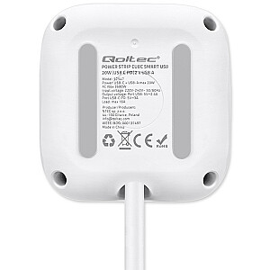 Удлинитель 6-в-1 с выключателем с подсветкой | 3x кондиционера | 2xUSB | 1x USB-C PD 20 Вт | белый | 2-метровый кабель 
