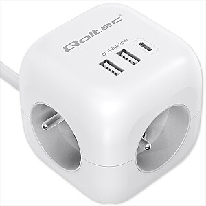 Удлинитель 6-в-1 с выключателем с подсветкой | 3x кондиционера | 2xUSB | 1x USB-C PD 20 Вт | белый | 2-метровый кабель 