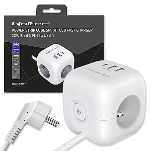 Удлинитель 6-в-1 с выключателем с подсветкой | 3x кондиционера | 2xUSB | 1x USB-C PD 20 Вт | белый | 2-метровый кабель 