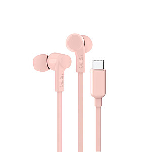 „Belkin SoundForm“ ausinės su laidinėmis, į ausis įdedamos, muzikos / laisvalaikio ausinės, USB, C tipo, rožinės