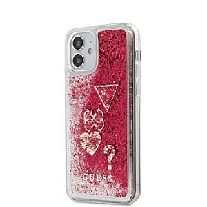 Guess iPhone 12 mini 5.4'' Liquid Glitter Charms Cover Rapsberry