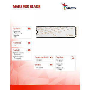 Твердотельный накопитель Dysk XPG MARS 980 BLADE 4 ТБ PCIe 5x4 14/13 ГБ/с M2
