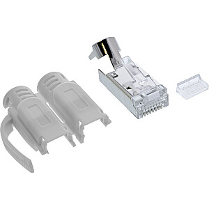 „InLine InLine®“ užspaudžiami kištukai, Cat.6A RJ45, ekranuoti, su apsauga nuo lenkimo ir įdėjimo kreipikliu, pilki, 10 vnt. pakuotėje