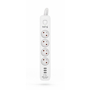 KERG prailgintuvas su automatiniu jungikliu – 4 lizdai, 3 USB, 16A, 1,5 m