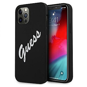 Guess Apple iPhone 12 Pro Max 6.7'' Vintage White Script Silicone Cover Black