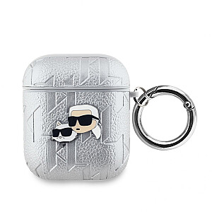 Karl Lagerfeld - Чехол Karl Lagerfeld PU с тиснением в виде голов Карла и Шупетт для AirPods 1/2 серебристый