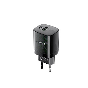 Havit UC303 EU - 30W GaN dviejų prievadų kelioninis įkroviklis, juodas