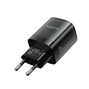 Havit UC303 EU - 30W GaN dviejų prievadų kelioninis įkroviklis, juodas