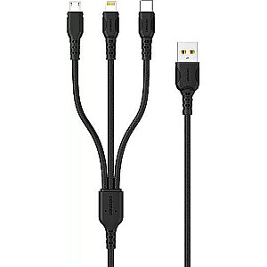 Кабель USB Denmen USB-A - USB-C + microUSB + Lightning 1 м Черный (29360)