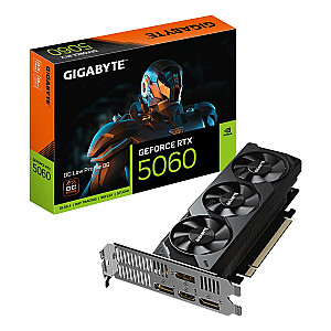 Видеокарта GIGABYTE GeForce RTX 5060 OC Low Profile 8G — 8 ГБ GDDR7, 128 бит, PCI-E 5.0, тактовая частота ядра 2512 МГц, 3 порта DisplayPort, 1 порт HDMI, GV-N5060OC-8GL