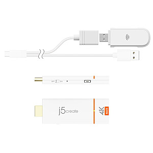 Adapter do bezprzewodowego przesyłania obrazu i dźwięku j5create Screencast 4K HDMI Wireless Display Adapter, Miracast/AirPlay/Chromecast, Admin Gateway Password, Double Antennas, kolor biały JVAW76MAX-N