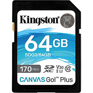 „Kingston Canvas Go“ žemėlapis! Plius SDXC 64GB 10 klasės UHS-I / U3 V30 (SDG3 / 64GB)