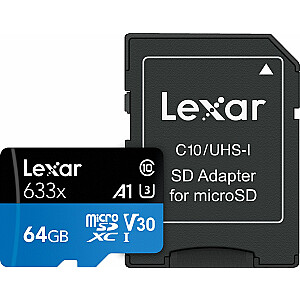 Kategorija: „Lexar 633x MicroSDXC 64 ГБ UHS-I / U3 U3 A1 V30“ (LSDMI64GBB633A)