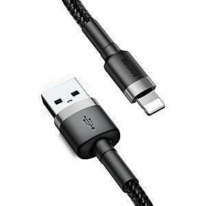 „Baseus Cafule“ kabelis USB laidas Patvarus nailoninis USB / žaibo kabelis QC3.0 2.4A 0.5M juodas/pilkas (CALKLF-AG1) Universalus
